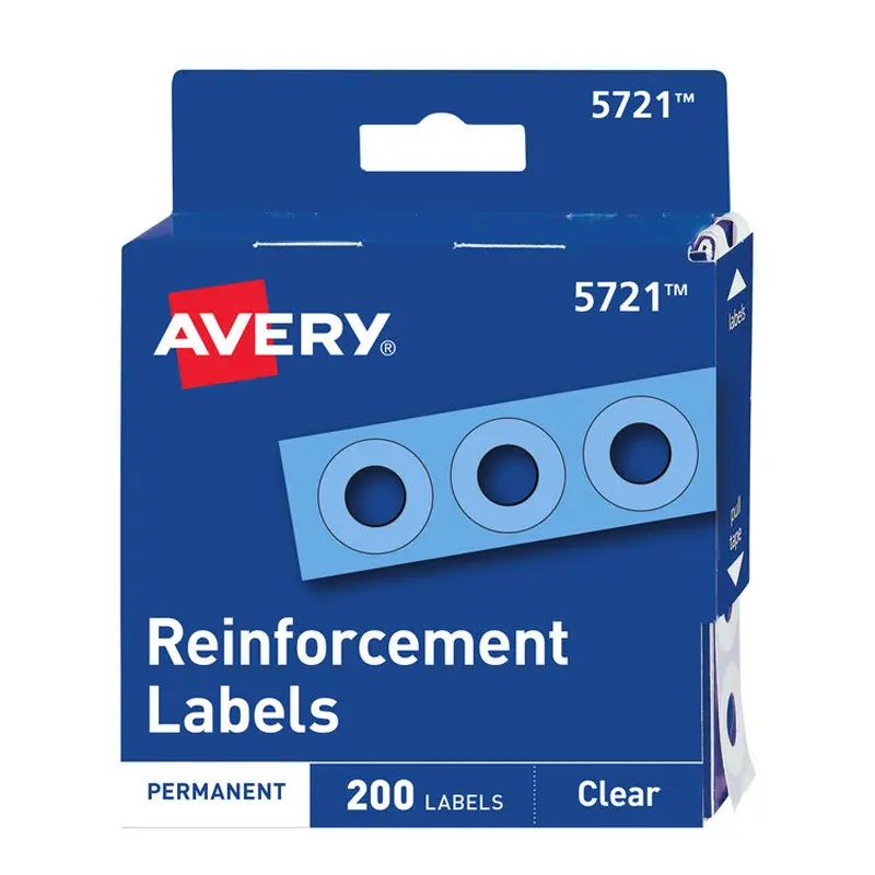 Avery Dispenser Pack Hole Reinforcements, 0.25" Dia, Clear, 200/Pack, (5721) (AVE05721) 1 Case of 200