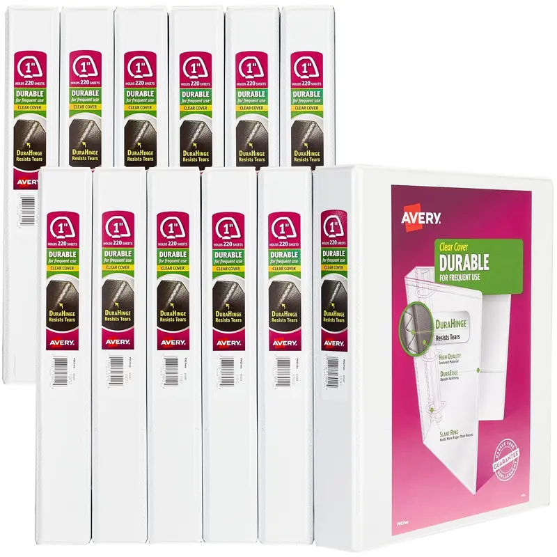 Avery Durable View Binder with DuraHinge and Slant Rings, 3 Rings, 1" Capacity, 11 x 8.5, White, 12/Carton (AVE17012CT) Case of 12