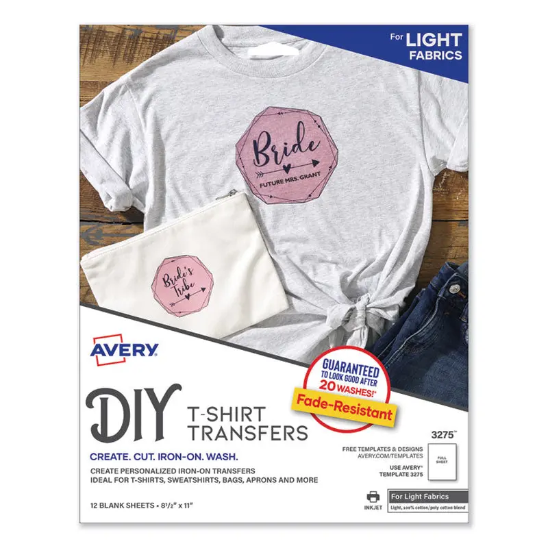 Avery Fabric Transfers, 8.5 x 11, White, 12/Pack (AVE3275) Each