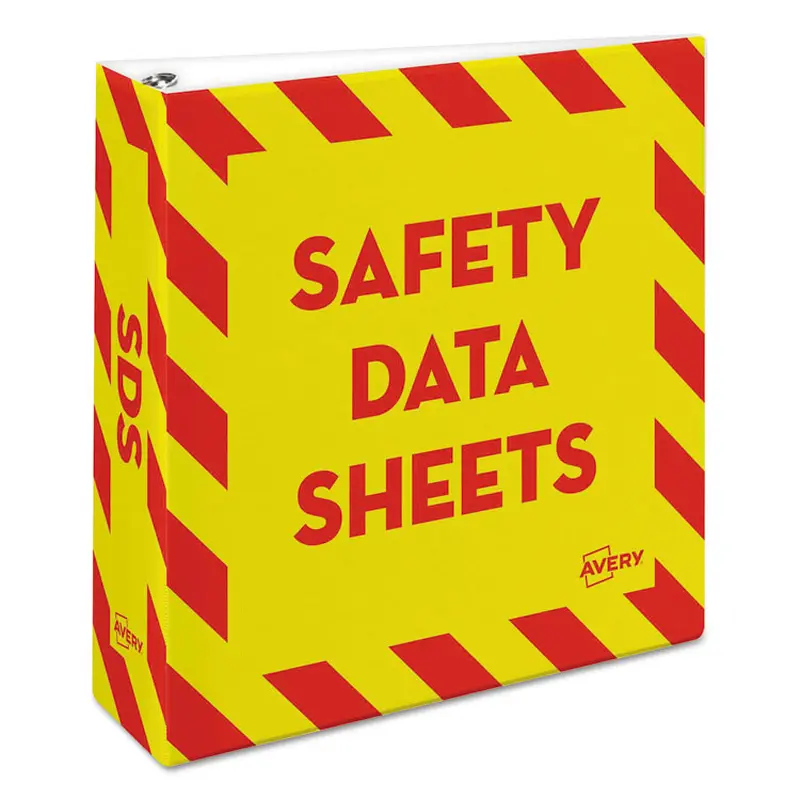 Avery Heavy-Duty Preprinted Safety Data Sheet Binder, 3 Rings, 3" Capacity, 11 x 8.5, Yellow/Red (AVE18952) Each