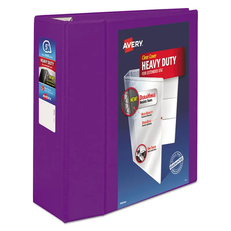 Avery Heavy-Duty View Binder with DuraHinge and Locking One Touch EZD Rings, 3 Rings, 5" Capacity, 11 x 8.5, Purple (AVE79816) Each