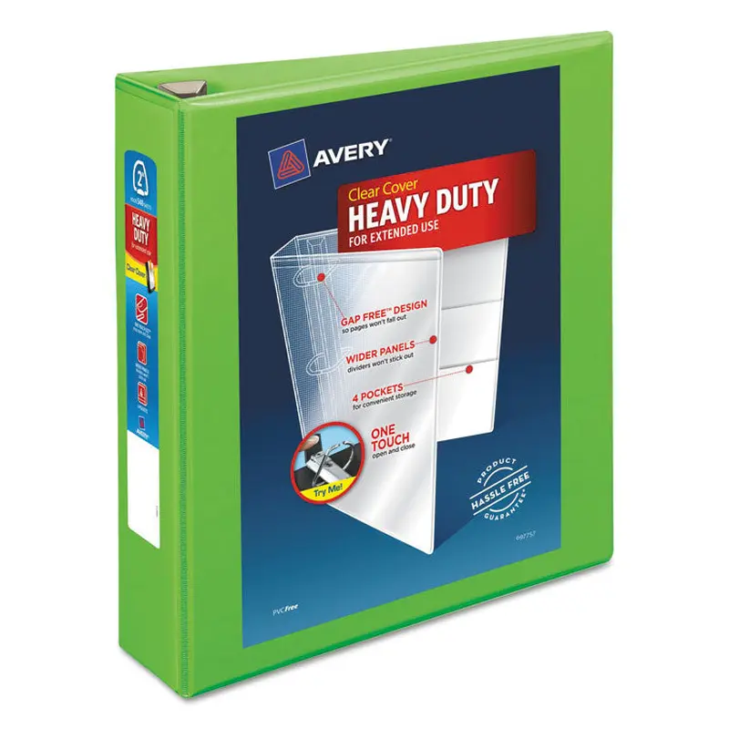 Avery Heavy-Duty View Binder with DuraHinge and One Touch EZD Rings, 3 Rings, 2" Capacity, 11 x 8.5, Chartreuse (AVE79776) Each