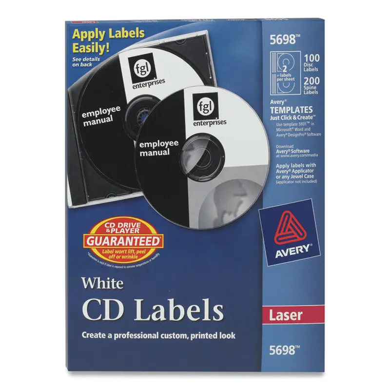 Avery Laser CD Labels, Matte White, 100/Pack (AVE5698) Pack of 100