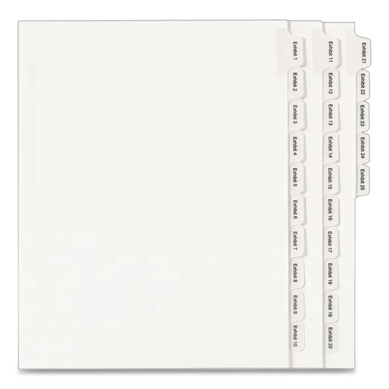 Avery Preprinted Legal Exhibit Side Tab Index Dividers, Allstate Style, 25-Tab, Exhibit 1 to Exhibit 25, 11 x 8.5, White, 1 Set (AVE82106) Set of 25