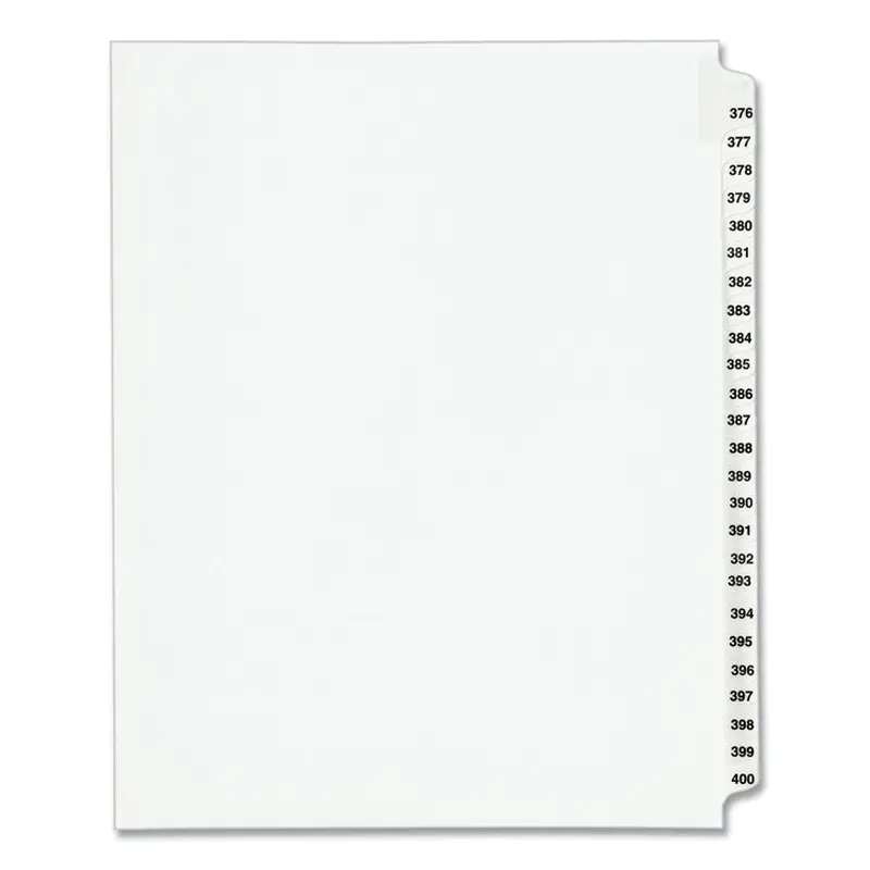 Avery Preprinted Legal Exhibit Side Tab Index Dividers, Avery Style, 25-Tab, 376 to 400, 11 x 8.5, White, 1 Set, (1345) (AVE01345) Set of 25