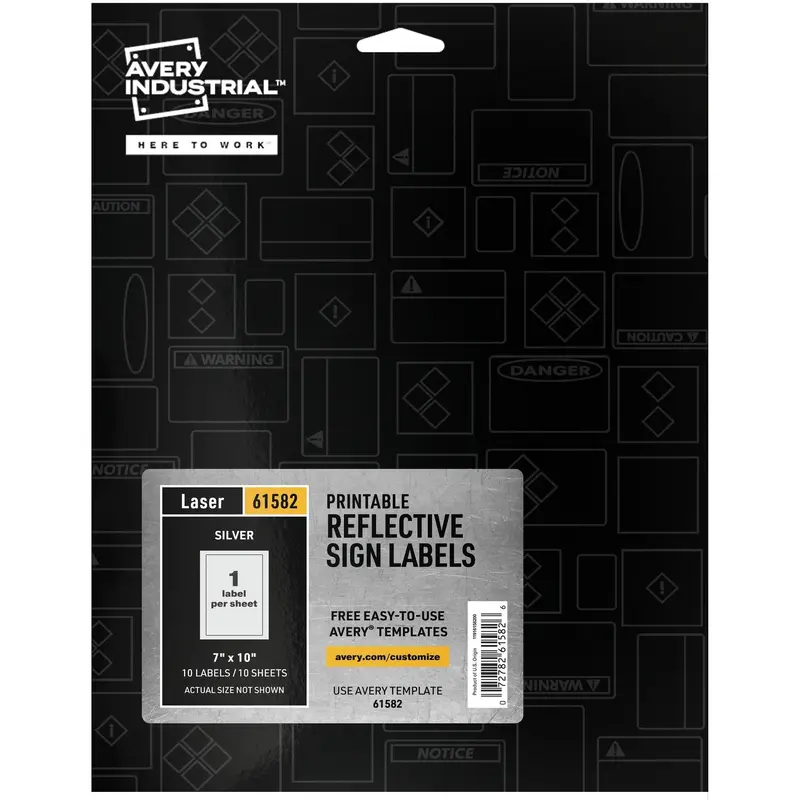 Avery® Reflective Sign Labels - 7" x 10", Permanent Adhesive - Rectangle - Laser - Silver - Film - 1 / Sheet - 10 Total Sheets - 10 Total Label(s) - 10 Label (AVE61582) Each