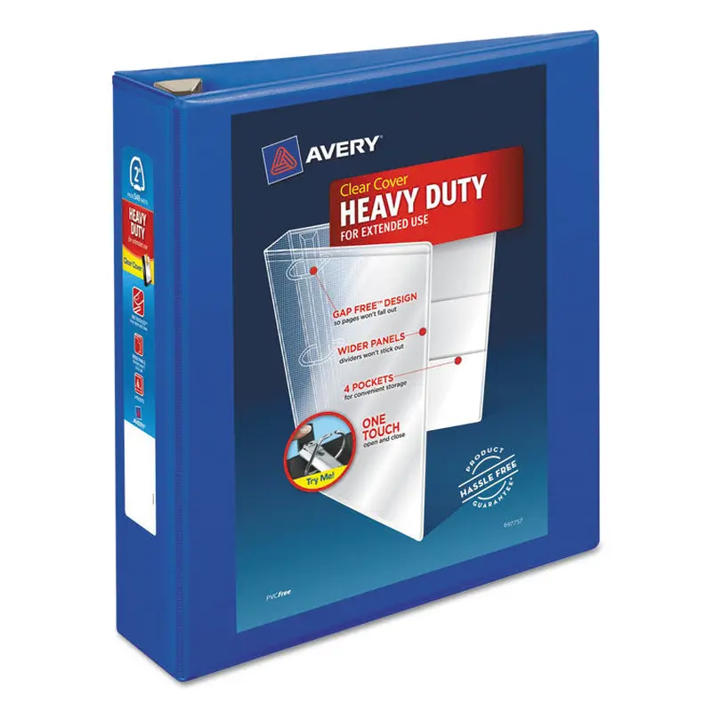 Avery Heavy-Duty View Binder with DuraHinge and One Touch EZD Rings, 3 Rings, 2" Capacity, 11 x 8.5, Pacific Blue (AVE79778) Each