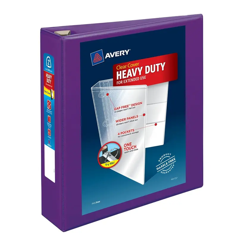 Avery Heavy-Duty View Binder with DuraHinge and One Touch EZD Rings, 3 Rings, 2" Capacity, 11 x 8.5, Purple, 6/Carton (AVE79777CT) Case of 6
