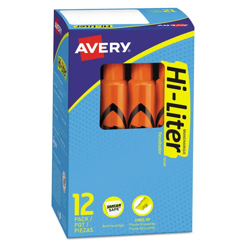 Avery HI-LITER Desk-Style Highlighters, Fluorescent Orange Ink, Chisel Tip, Orange/Black Barrel, Dozen (AVE24050) 1 Dozen