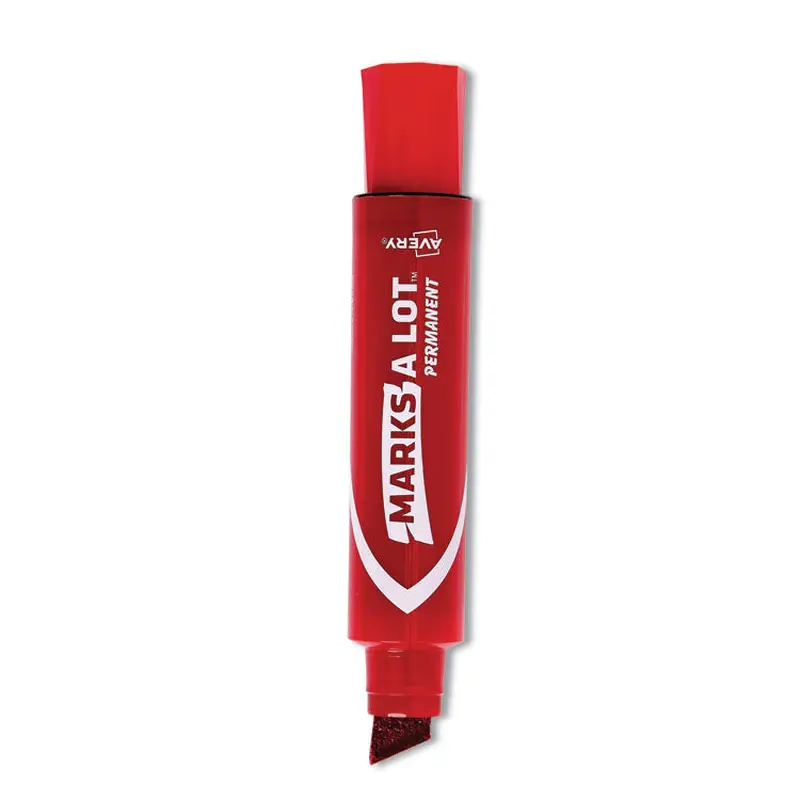 Avery MARKS A LOT Extra-Large Desk-Style Permanent Marker, Extra-Broad Chisel Tip, Red (24147) (AVE24147) Box of 12