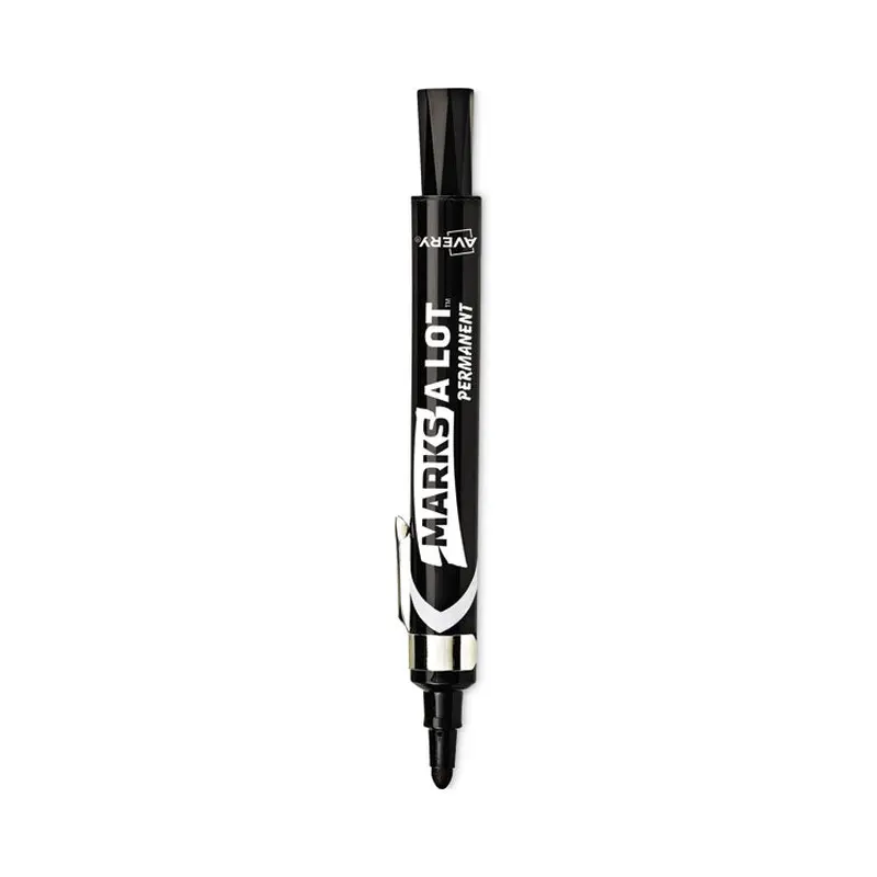 Avery MARKS A LOT Large Desk-Style Permanent Marker with Metal Pocket Clip, Broad Bullet Tip, Black, Dozen (24878) (AVE24878) Case of 12