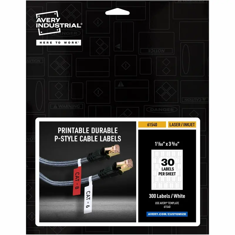 Avery Permanent Adhesive Cable Labels, P-Style, 1.02" x 3.3" , 300 Total (61540) (AVE61540) 1 Pack