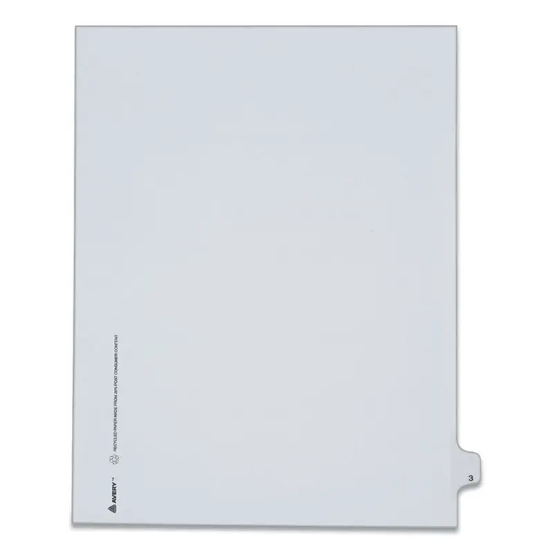 Avery Preprinted Legal Exhibit Side Tab Index Dividers, Allstate Style, 10-Tab, 3, 11 x 8.5, White, 25/Pack (AVE82201) Set of 25