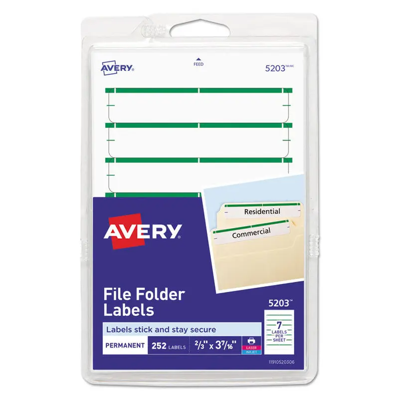 Avery Printable 4" x 6" - Permanent File Folder Labels, 0.69 x 3.44, White, 7/Sheet, 36 Sheets/Pack, (5203) (AVE05203) Pack of 252