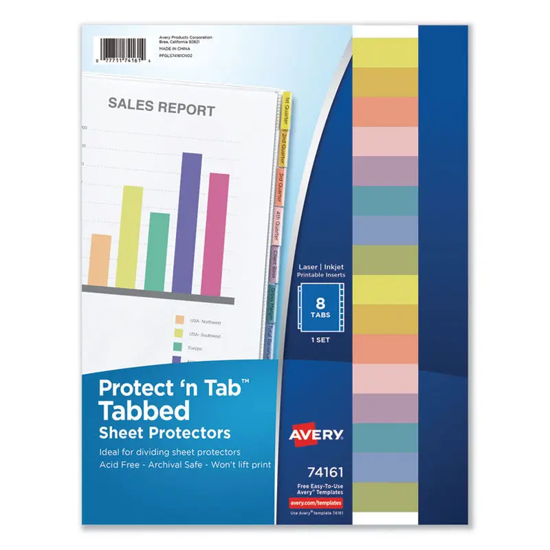 Avery Protect 'n Tab Top-Load Clear Sheet Protectors w/Eight Tabs, Letter (AVE74161) Set of 8