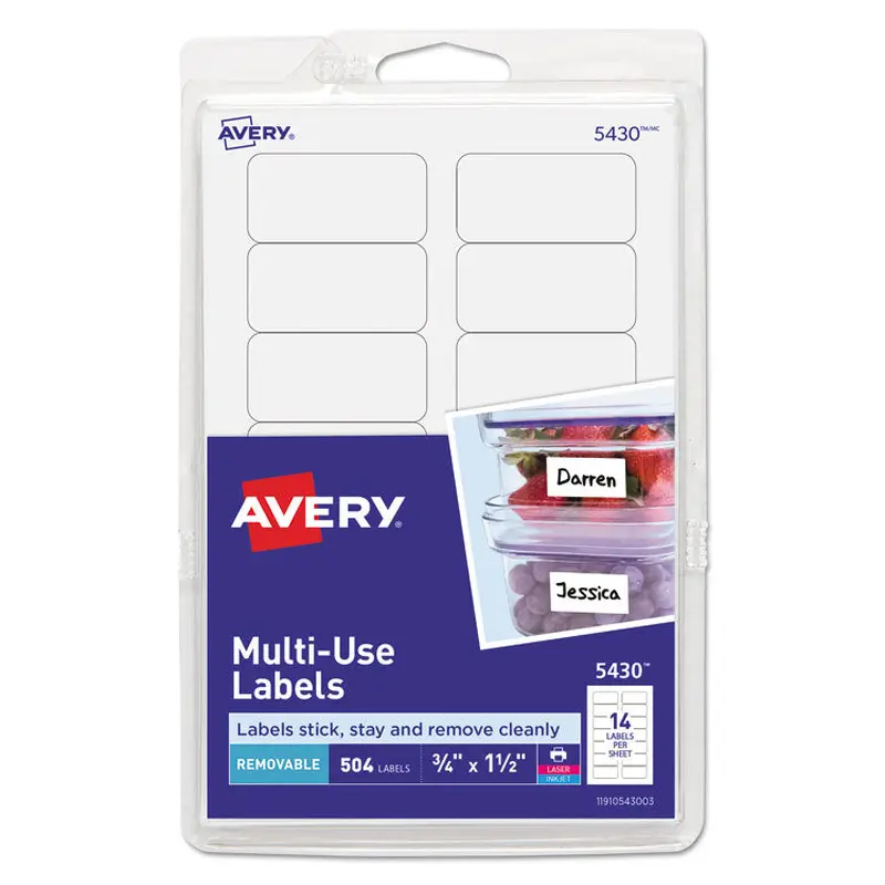 Avery Removable Multi-Use Labels, Inkjet/Laser Printers, 0.75 x 1.5, White, 14/Sheet, 36 Sheets/Pack, (5430) (AVE05430) Pack of 500