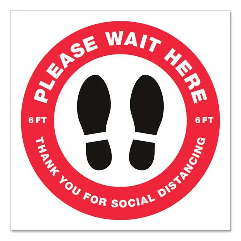Avery Social Distancing Floor Decals, 10.5" dia, Please Wait Here, Red/White Face, Black Graphics, 5/Pack (AVE83090) Pack of 5