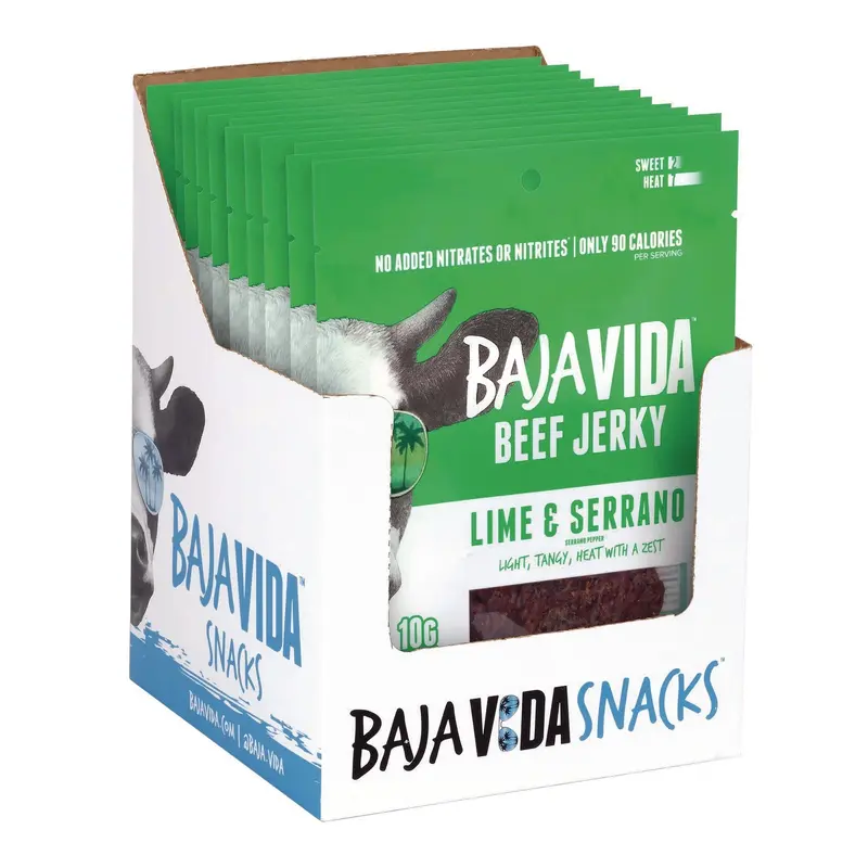 Baja Jerky Beef Jerky Lime and Serrano Pepper Snack Pack, Lime and Serrano Pepper, 1 oz Packet, 12/Carton (GRR22002307) Case of 12