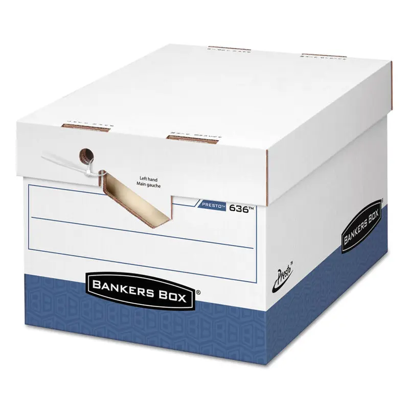 Bankers Box PRESTO Ergonomic Design Storage Boxes, Letter/Legal Files, 12.88" x 16.5" x 10.38", White/Blue, 12/Carton (FEL0063601) Case of 12