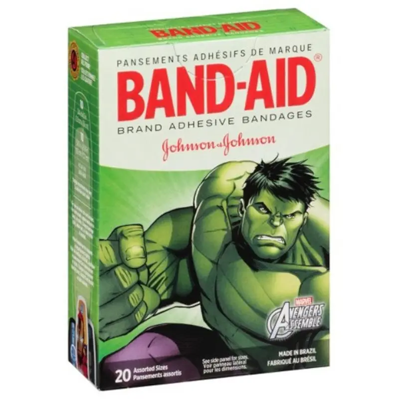Band-Aid Adhesive Strip 5/8 X 2-1/4 Inch / 3/4 X 3 Inch Plastic Rectangle / Round Kid Design (Avengers) Sterile (995076_BX) 20/BX
