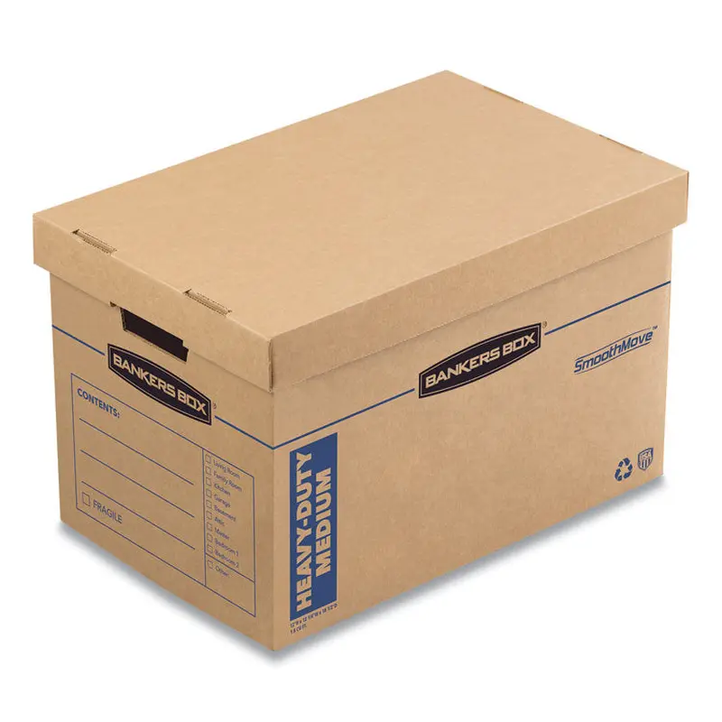 Bankers Box SmoothMove Maximum Strength Moving Boxes, Half Slotted Container (HSC), Medium, 12.25" x 18.5" x 12", Brown/Blue, 8/Pack (FEL7710301) Case of 8