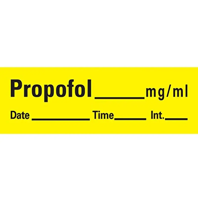 Barkley Drug Label Anesthesia Label Tape Propofol_mg/mL Date_Time_Int_ Yellow 1/2 X 1-1/2 Inch (537616_RL) 1/RL