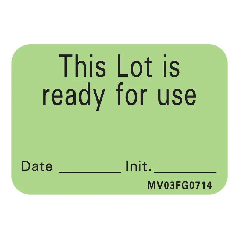 Barkley Pre-Printed Label Auxiliary Label Green Plastic This Lot is ready for use, Date-Init Black Quality Control Label 1 X 1-7/16 Inch (489157_RL) 1/RL