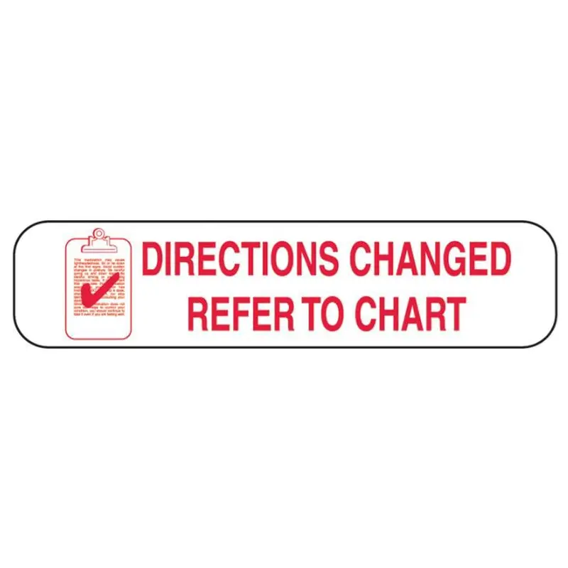 Barkley Pre-Printed Label Auxiliary Label White Paper Directions Changed Refer To Chart Red Safety and Instructional 3/8 X 1-5/8 Inch (680697_PK) 1000/PK
