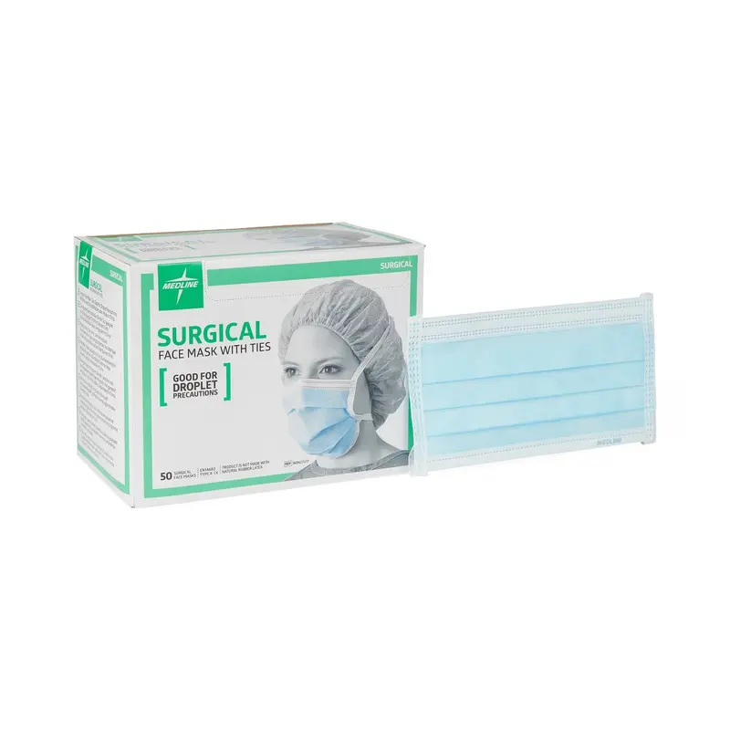 Basic Surgical Mask with Ties, Spunbond Polypropylene Outer, Thermalbond Polypropylene Inner, 50/BX (NON27377Z) Box of 50