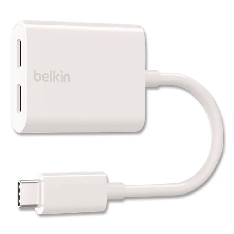 Belkin RockStar USB-C Audio   Charge Adapter, White (BLKF7U081BTWH) Each