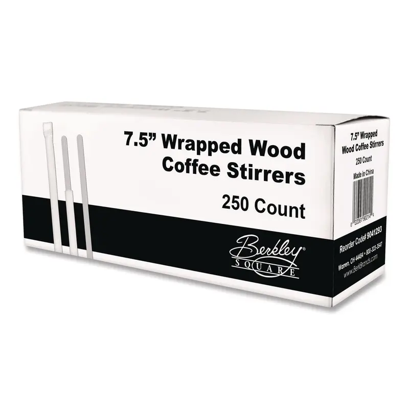 Berkley Square Wrapped Wood Stirrers, 7.5", 250/Box (BEKBEP90213) Box of 250