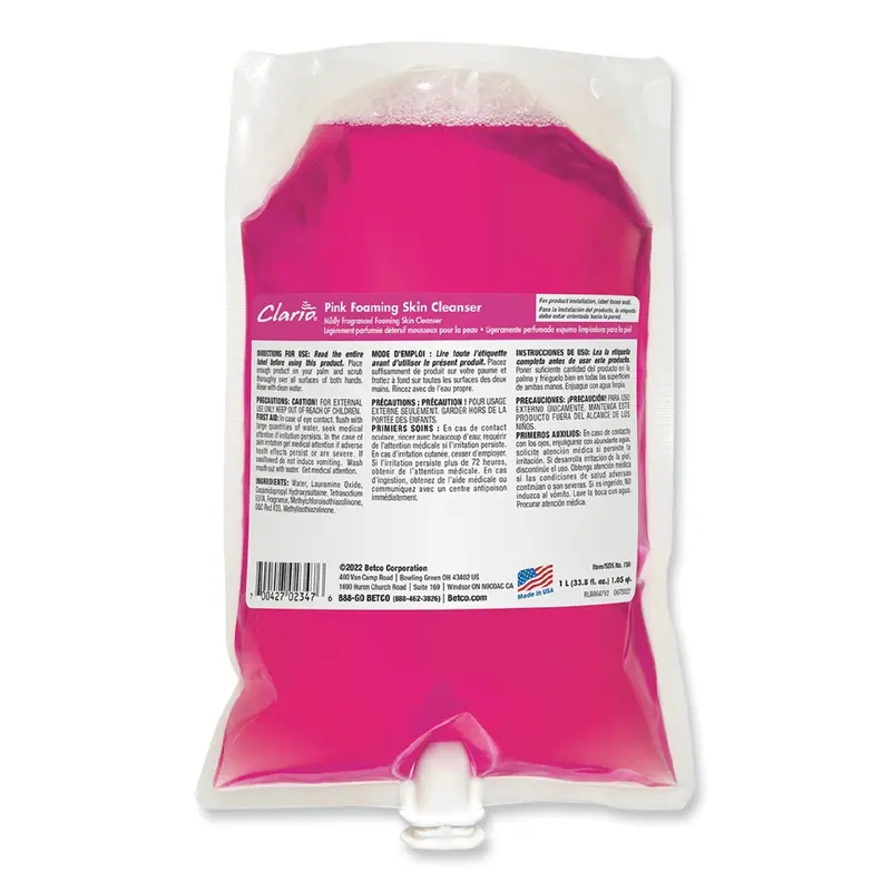 Betco Pink Foaming Skin Cleanser, Fresh, 1,000 mL Refill Bag, 6/Carton (BET7502900) Case of 6