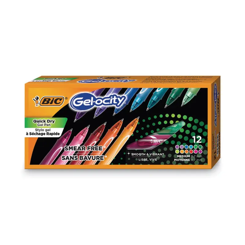 BIC Gel-ocity Quick Dry Gel Pen, Retractable, Fine 0.7 mm, 12 Assorted Ink and Barrel Colors, Dozen (BICRGLCGA11AST) 1 Dozen