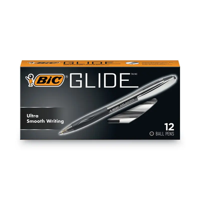 BIC GLIDE Ballpoint Pen, Retractable, Medium 1 mm, Black Ink, Smoke/Black Barrel, Dozen (BICVCG11BK) 1 Dozen