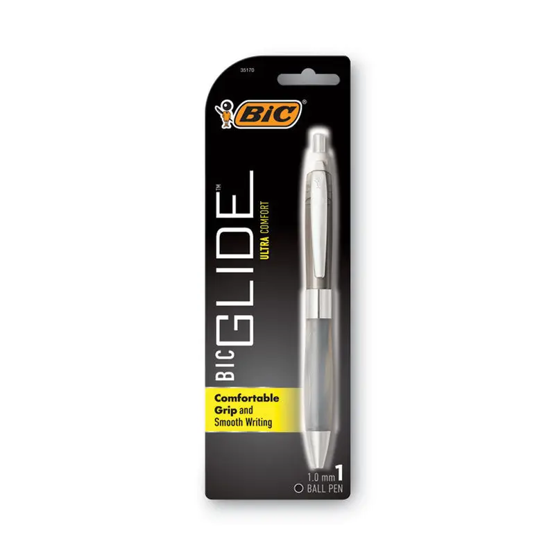 BIC GLIDE Bold Ballpoint Pen, Retractable, Bold 1.6 mm, Blue Ink, Translucent Blue Barrel, Dozen (BICVLGB11BE) Box of 12