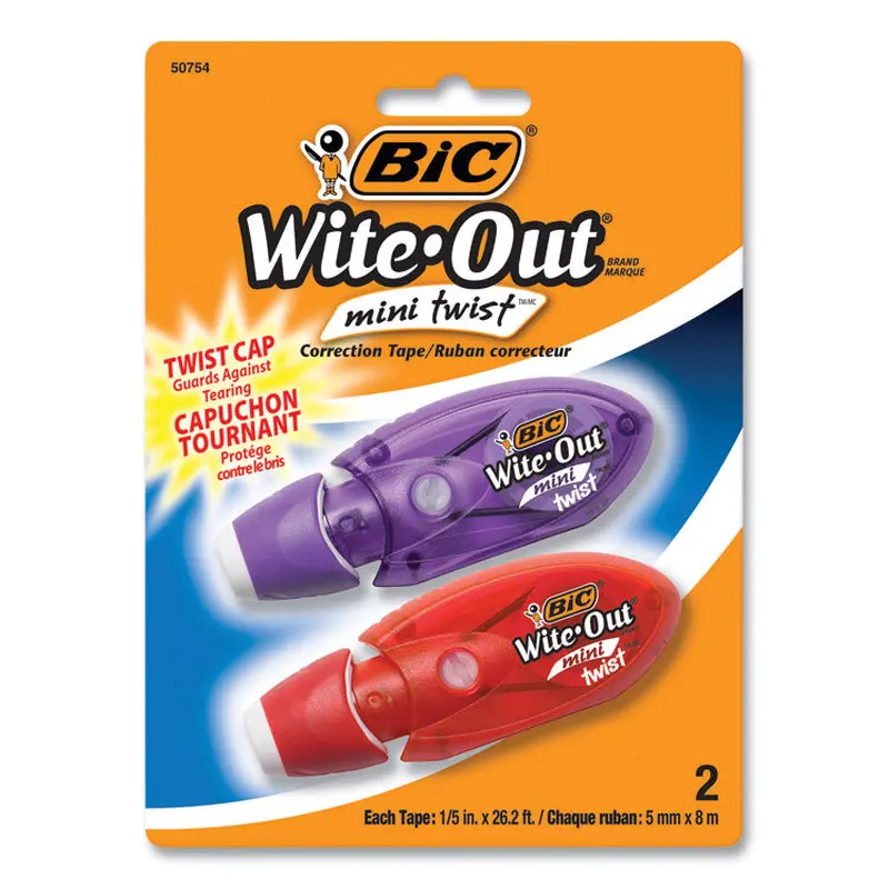BIC Wite-Out Mini Twist Correction Tape, Non-Refillable, Blue/Fuchsia Applicators 0.2" x 314", 2/Pack (BICWOMTP21) Pack of 2