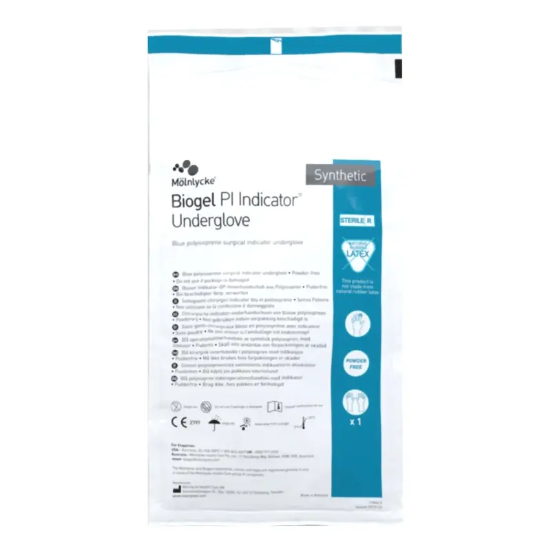 Biogel PI Indicator Underglove Surgical Underglove Size 7 Sterile Polyisoprene Standard Cuff Length Smooth Blue Chemo Tested (689033_CS) 200/CS
