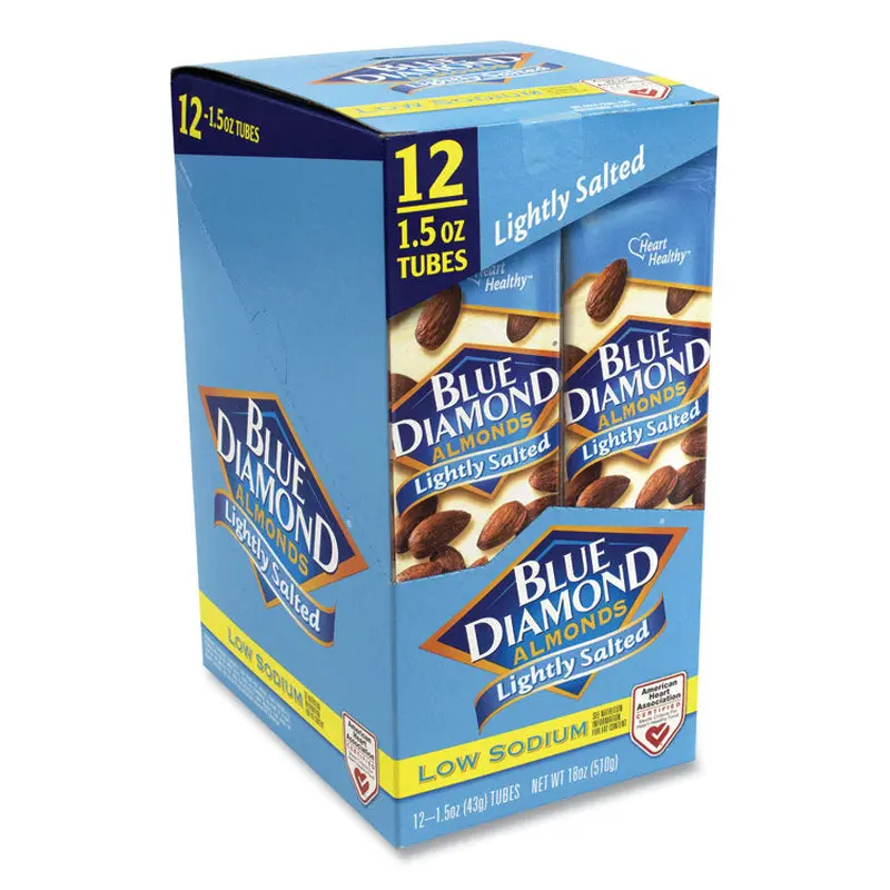 Blue Diamond Low Sodium Lightly Salted Almonds, 1.5 oz Tube, 12 Tubes/Carton, Ships in 1-3 Business Days (GRR22000736) Each