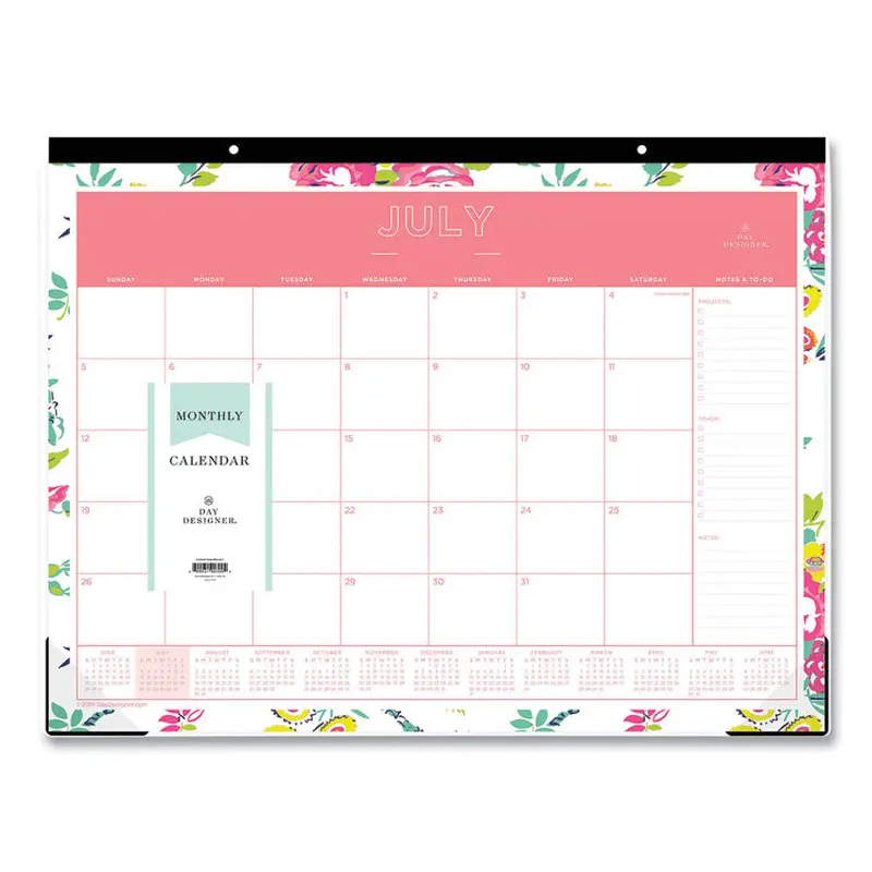 Blue Sky Day Designer Peyton Academic Desk Pad, Floral Artwork, 22 x 17, Black Binding, Clear Corners, 12-Month (July-June): 2025-2026 (BLS107938) Each