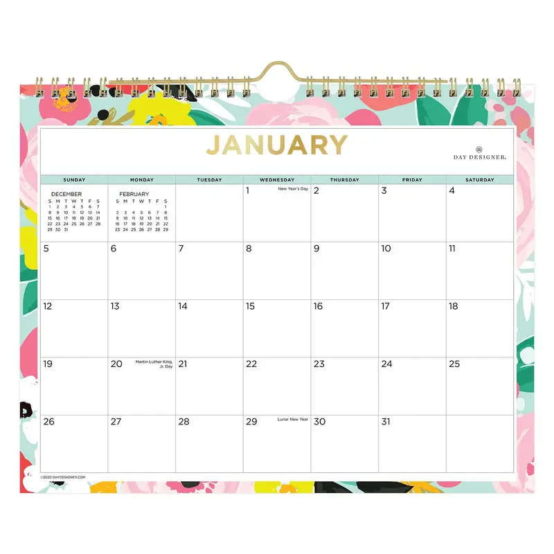 Blue Sky Day Designer Secret Garden Mint Monthly Wall Calendar, Floral Artwork, 11 x 8.75, Multicolor Sheets, 12-Month (Jan-Dec): 2026 (BLS148632) Each