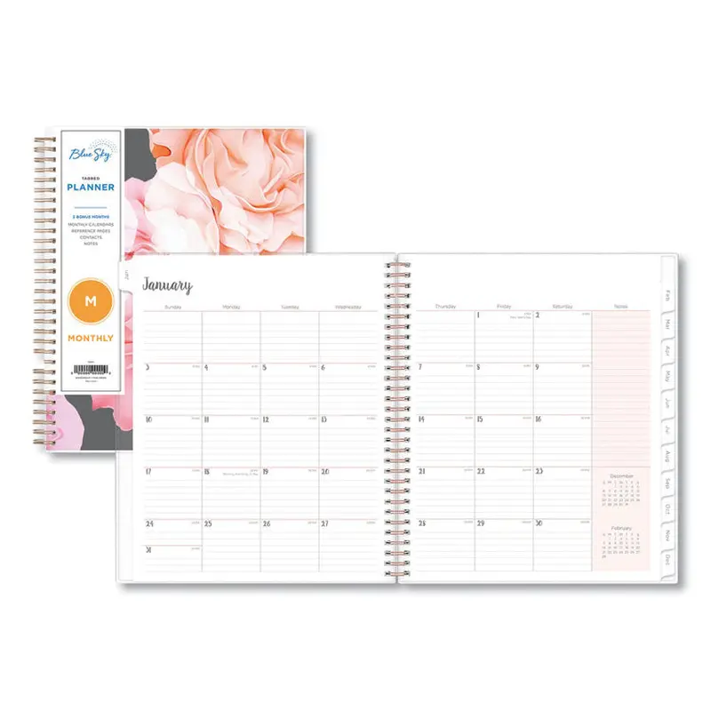 Blue Sky Joselyn Monthly Wirebound Planner, Floral Artwork, 10 x 8, Pink/Peach/Black Cover, 12-Month (Jan to Dec): 2026 (BLS110395) Each