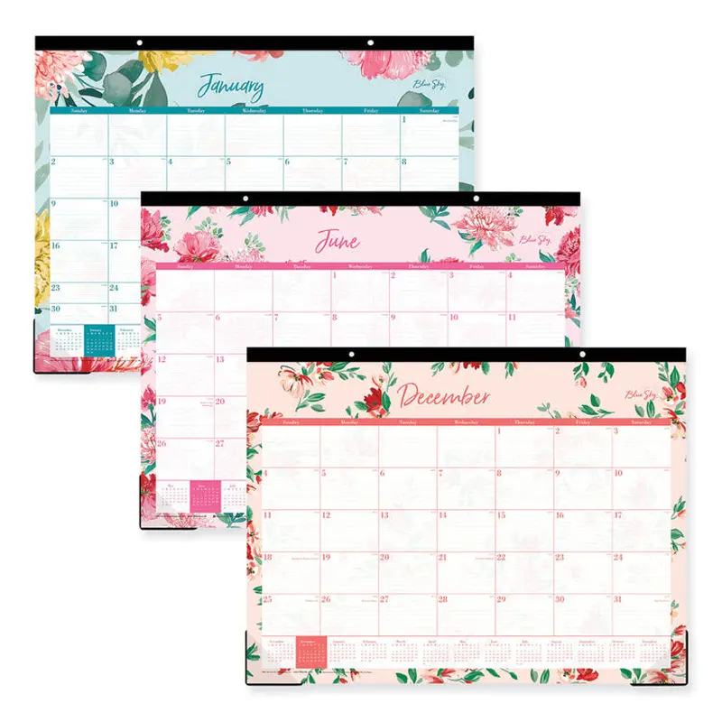 Blue Sky Reflections Desk Pad Calendar, Floral Artwork, 22 x 17, Assorted Sheet Colors, Black Binding, 12-Month (Jan to Dec): 2026 (BLS117886)