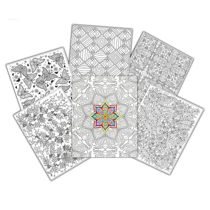 UColor Two-Pocket Coloring Folders, Adult Coloring Pattern, 6/PK