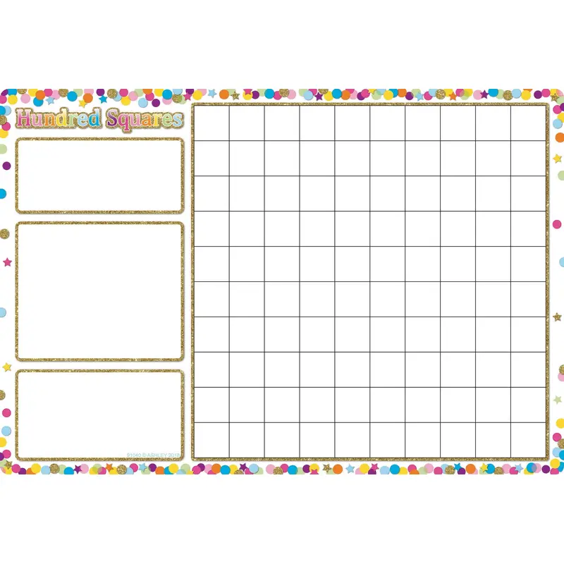 Ashley Smart Poly Chart Dry Erase Confetti Hundred Squares Chart, 13" X 19" (ASH91040)
