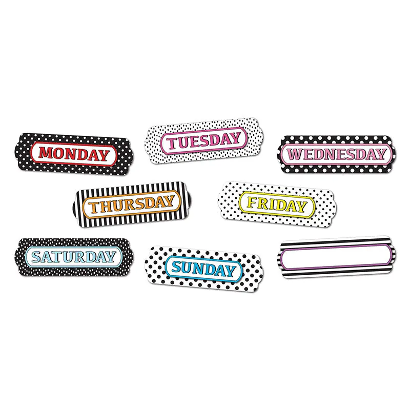 Ashley Magnetic Die-Cut Days of the Week Black/White Design (19025)