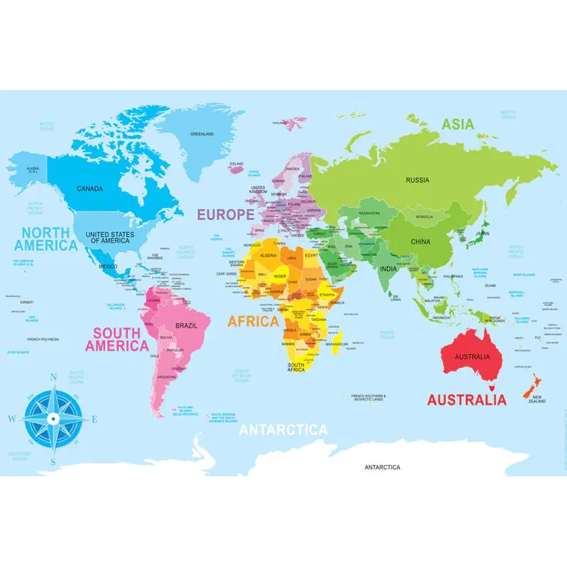 Ashley Productions World Map Smart Poly Learning Mat Single Sided, 13"x19" (ASH 93701)