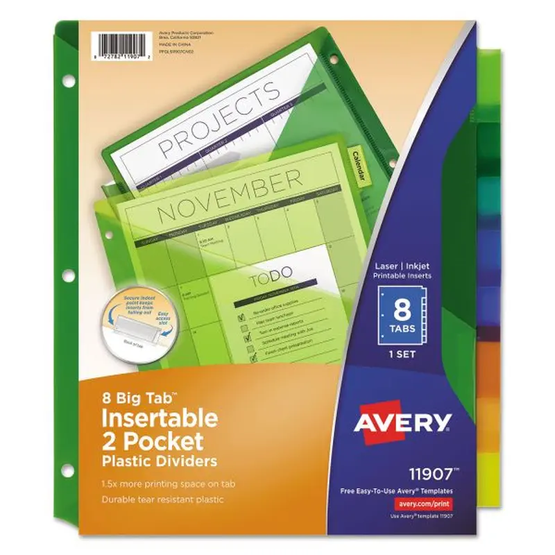 Avery Big Tab Insertable Dividers, Poly, 8 TabAssorted Colors (11901)
