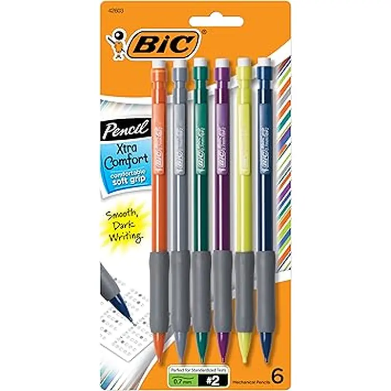BIC Xtra Comfort Mechanical Pencils with Erasers Medium Point 0.7mm, 6-Count Pack (BICMPGP61-BLK)
