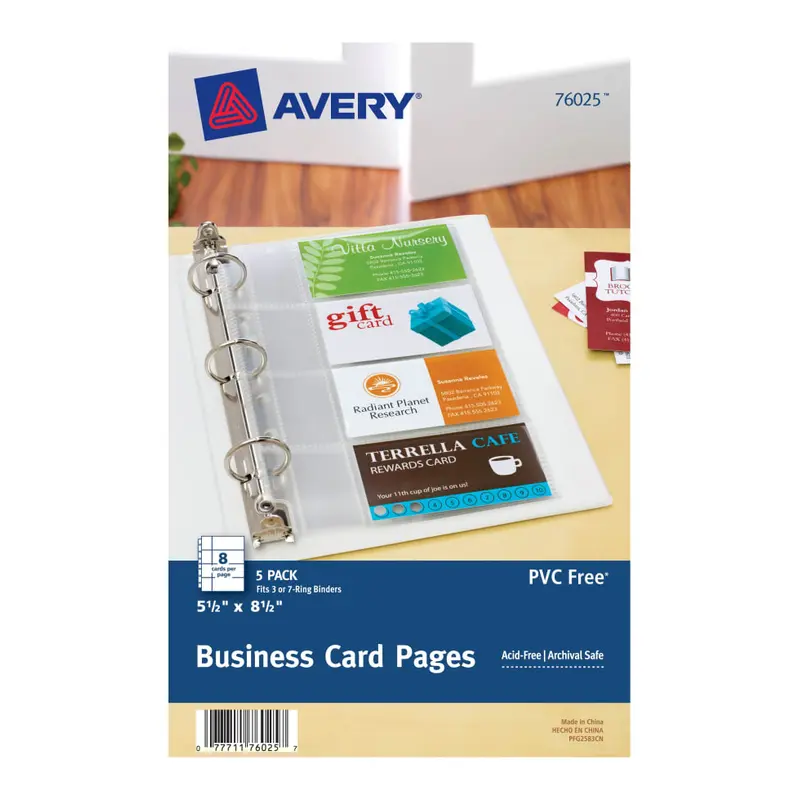 Avery Clear Business Card Pages for Mini Binders, 5-1/2 x 8-1/2, Holds 8 Cards Each, Pack of 5 (76025)