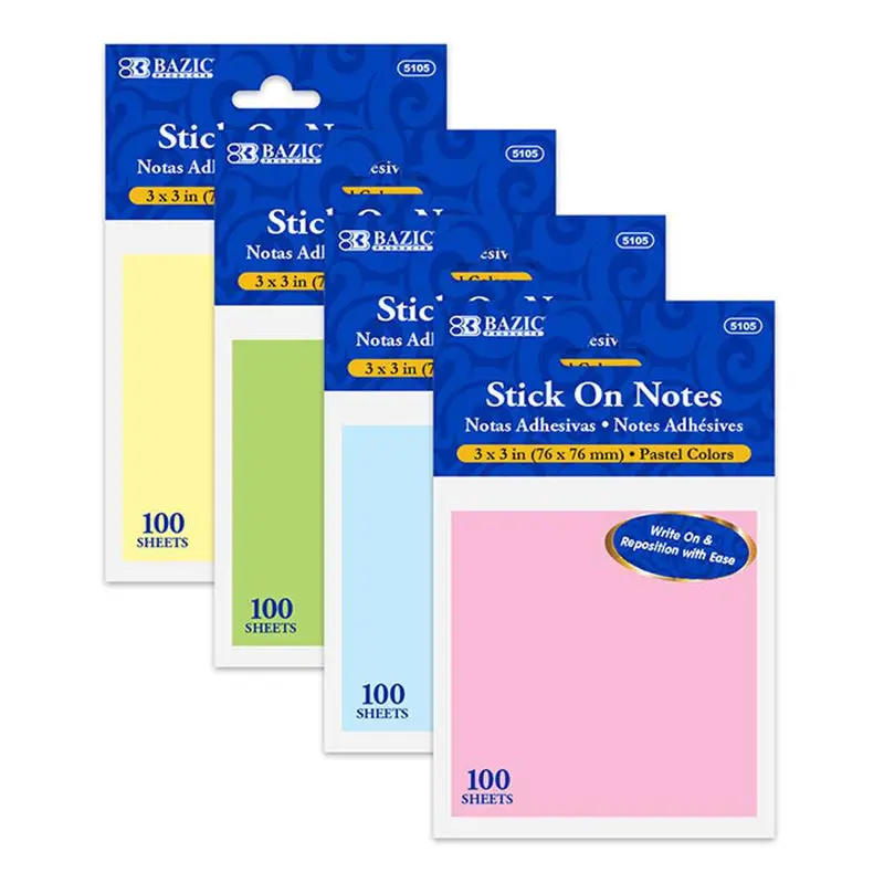 BAZIC 100 CT. 3" X 3" STICK ON NOTES